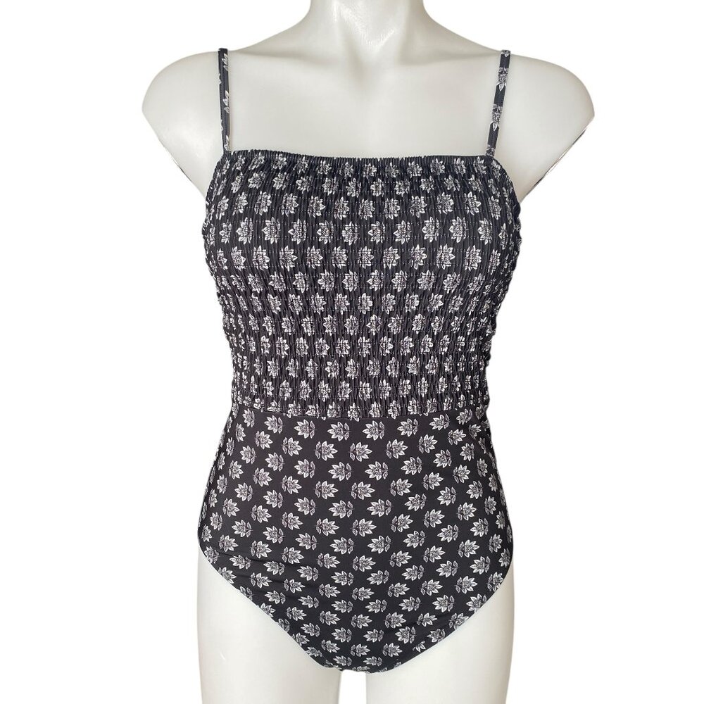 Old Navy black floral one piece swimsuit adjustable straps summer swimwear
